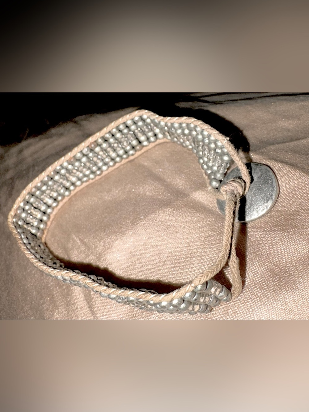 American Eagle Outfitters Silver Beaded Bracelet on Tan Cord